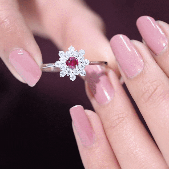 Lab Grown Ruby and Diamond Flower Cluster Engagement Ring