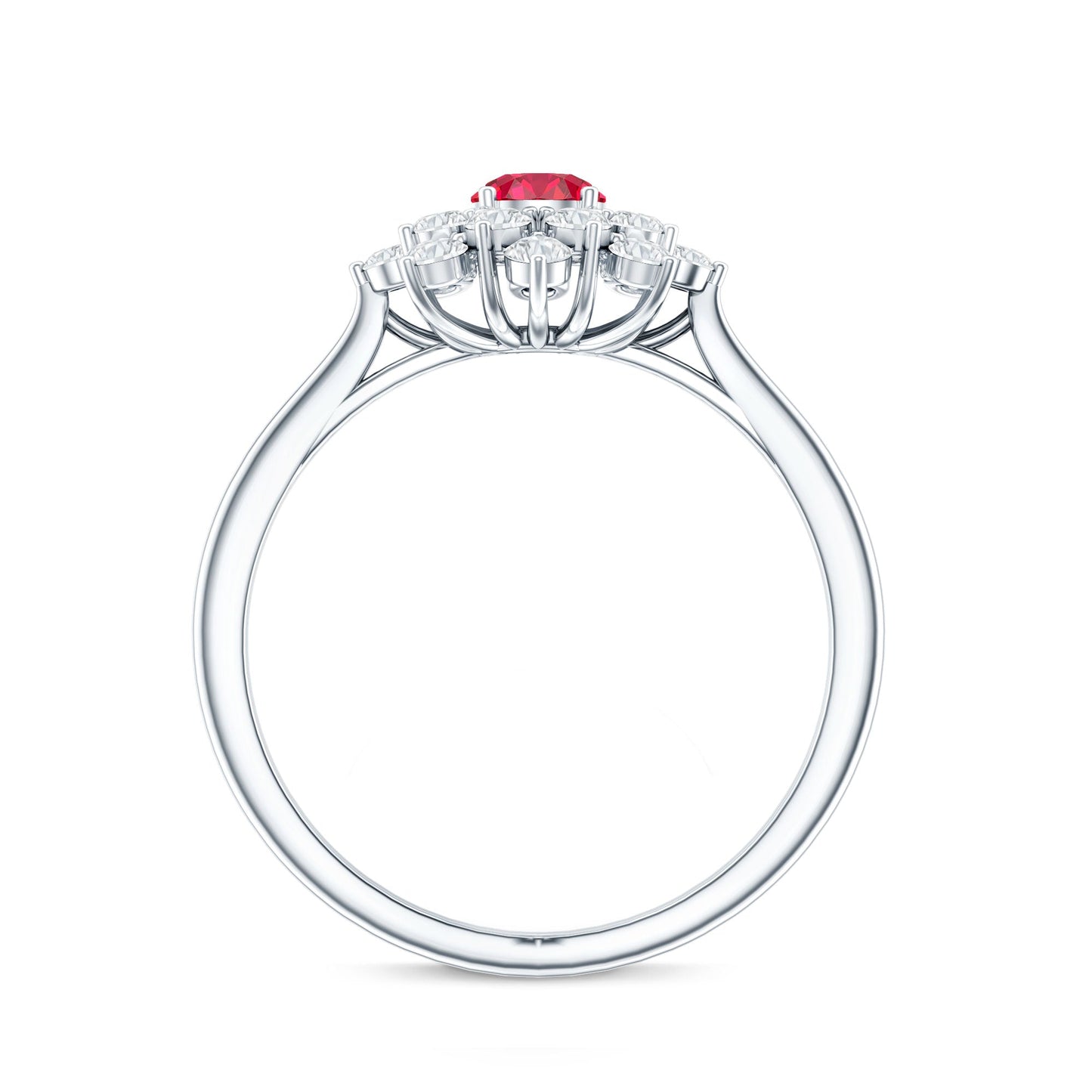Lab Grown Ruby and Diamond Flower Cluster Engagement Ring