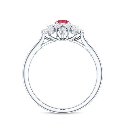 Lab Grown Ruby and Diamond Flower Cluster Engagement Ring