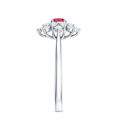 Lab Grown Ruby and Diamond Flower Cluster Engagement Ring