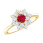 Lab Grown Ruby and Diamond Flower Cluster Engagement Ring