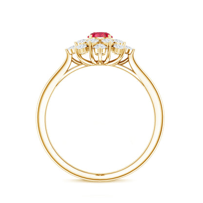 Lab Grown Ruby and Diamond Flower Cluster Engagement Ring