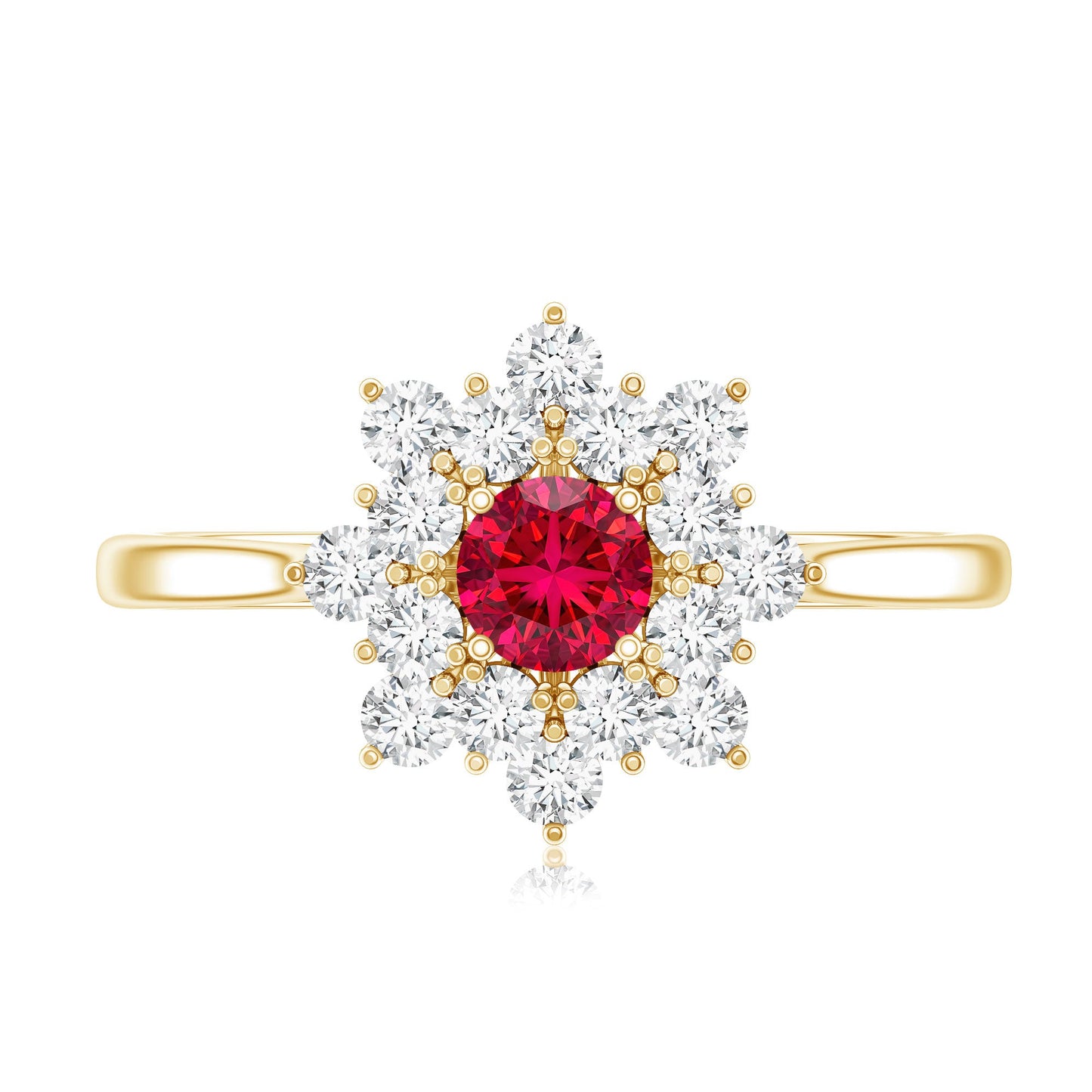Lab Grown Ruby and Diamond Flower Cluster Engagement Ring