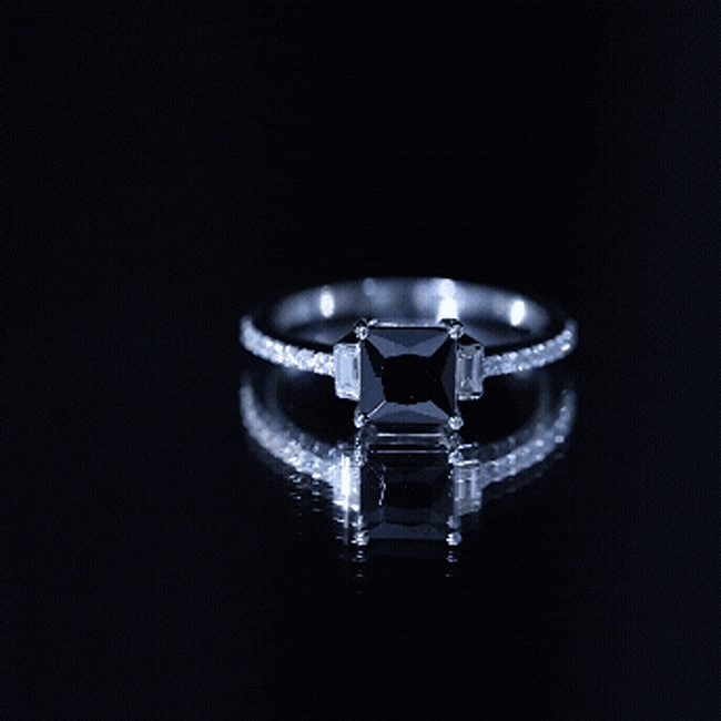 Certified 1 Carat Lab Grown Black and White Diamond Princess Cut Solitaire Engagement Ring