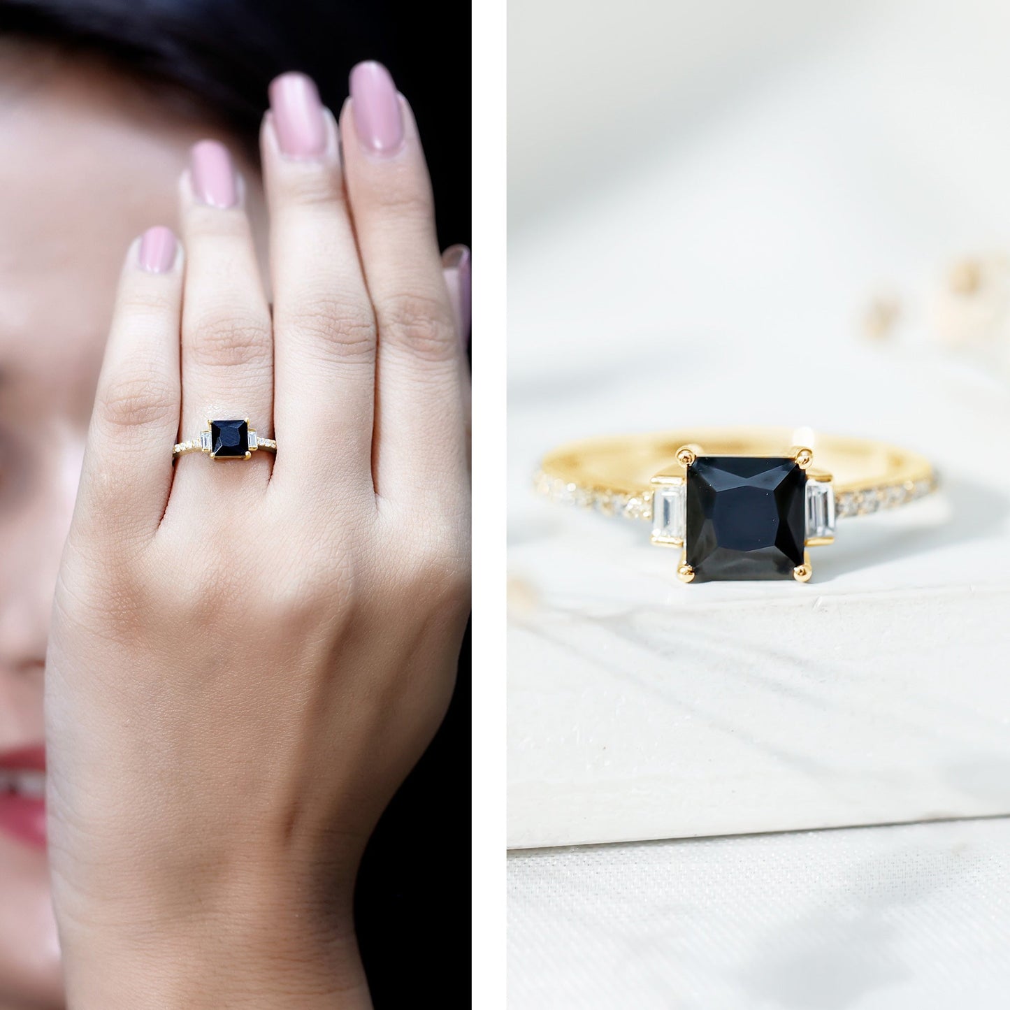 Certified 1 Carat Lab Grown Black and White Diamond Princess Cut Solitaire Engagement Ring