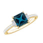 1 Carat Princess Cut London Blue Topaz Engagement Ring with Diamond