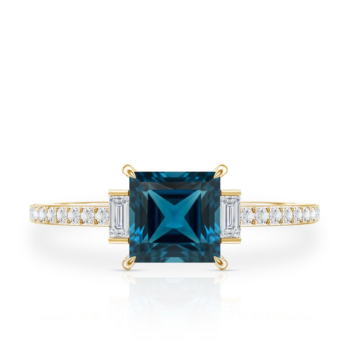 1 Carat Princess Cut London Blue Topaz Engagement Ring with Diamond