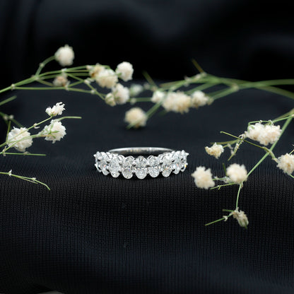 Oval Moissanite Half Eternity Wedding Band Ring