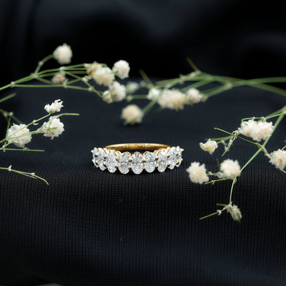 Oval Moissanite Half Eternity Wedding Band Ring