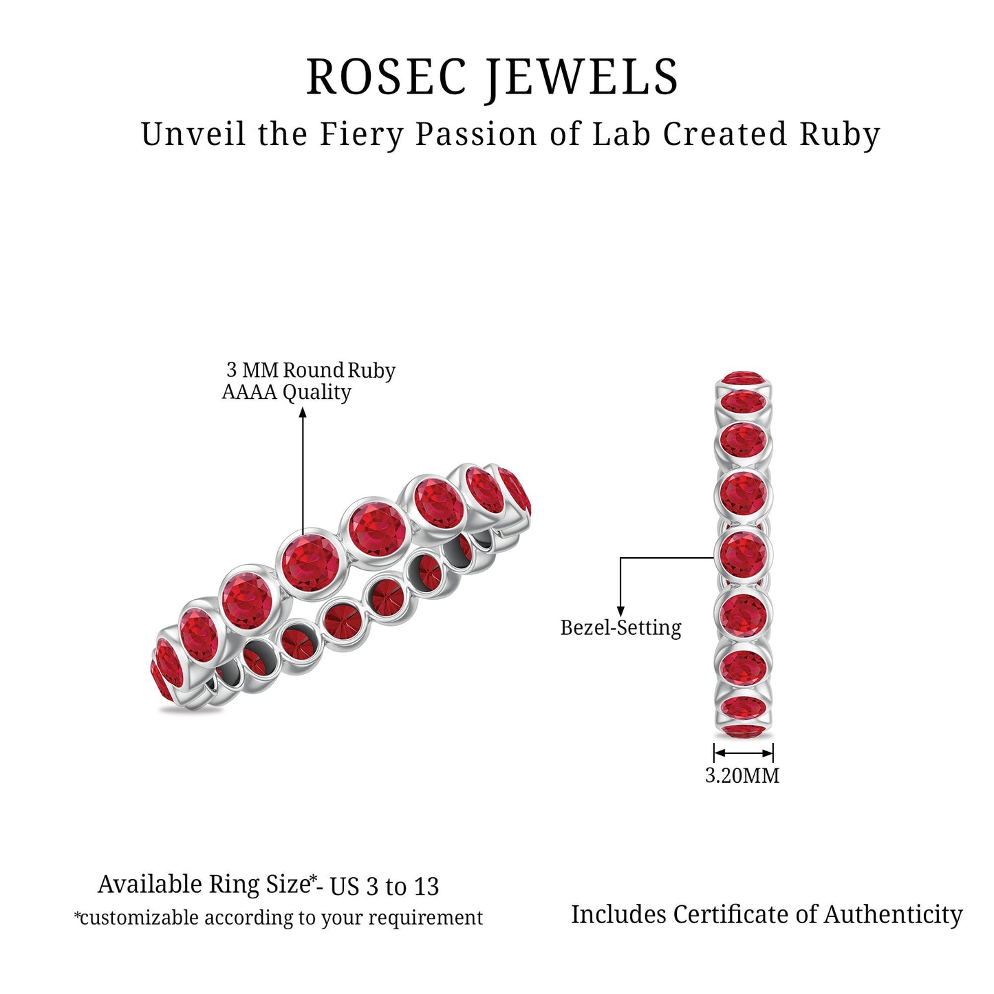 Bezel Set Round Shape Lab Created Ruby Eternity Ring