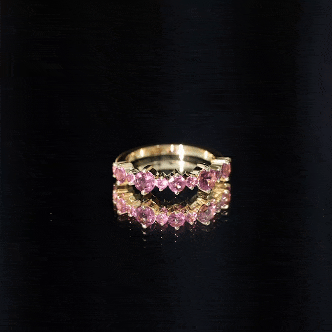 Certified Pink Tourmaline Half Eternity Band Ring