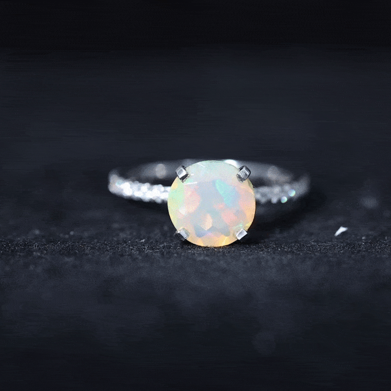 2 Carat Ethiopian Rainbow Opal Diamond Engagement Ring with Certificate