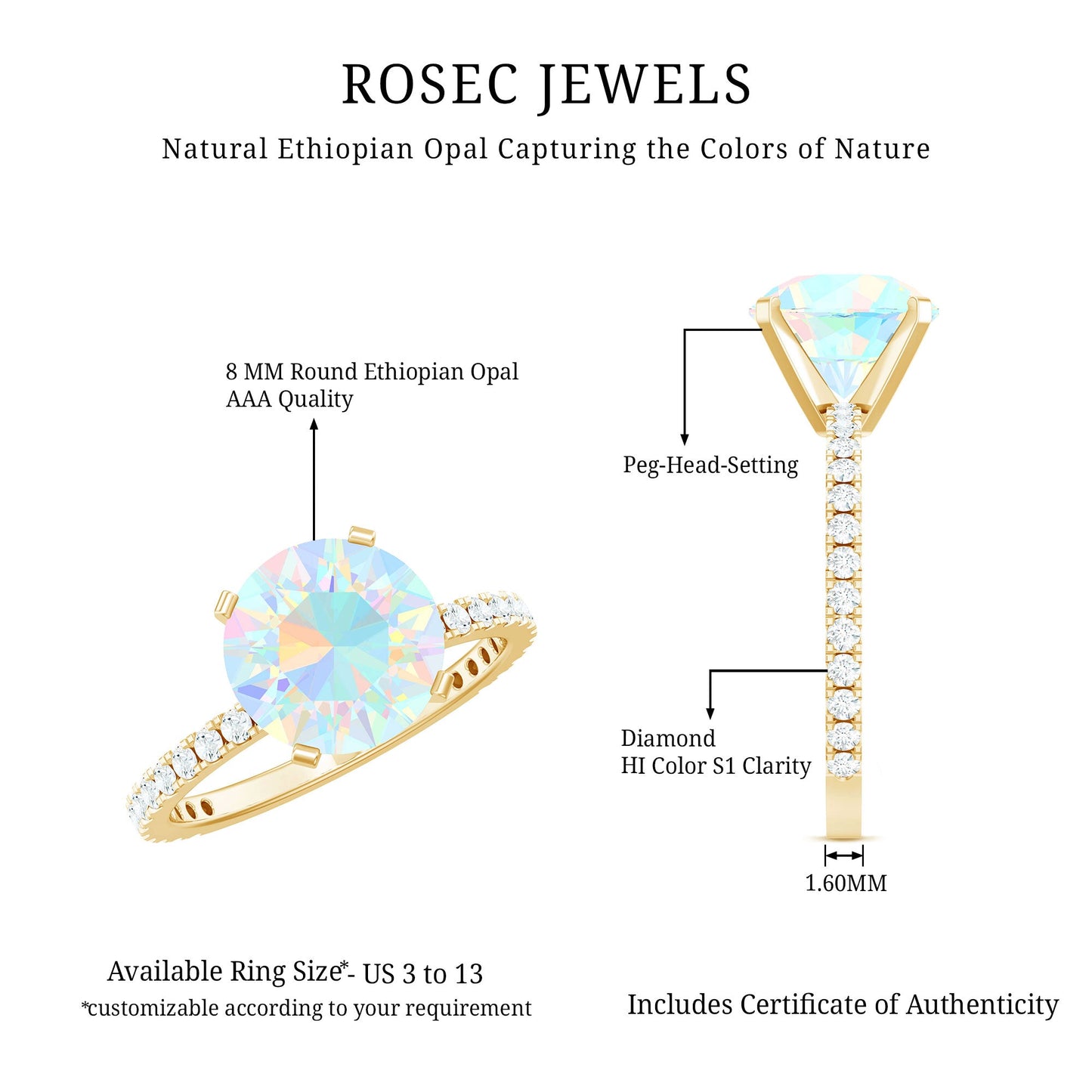 2 Carat Ethiopian Rainbow Opal Diamond Engagement Ring with Certificate