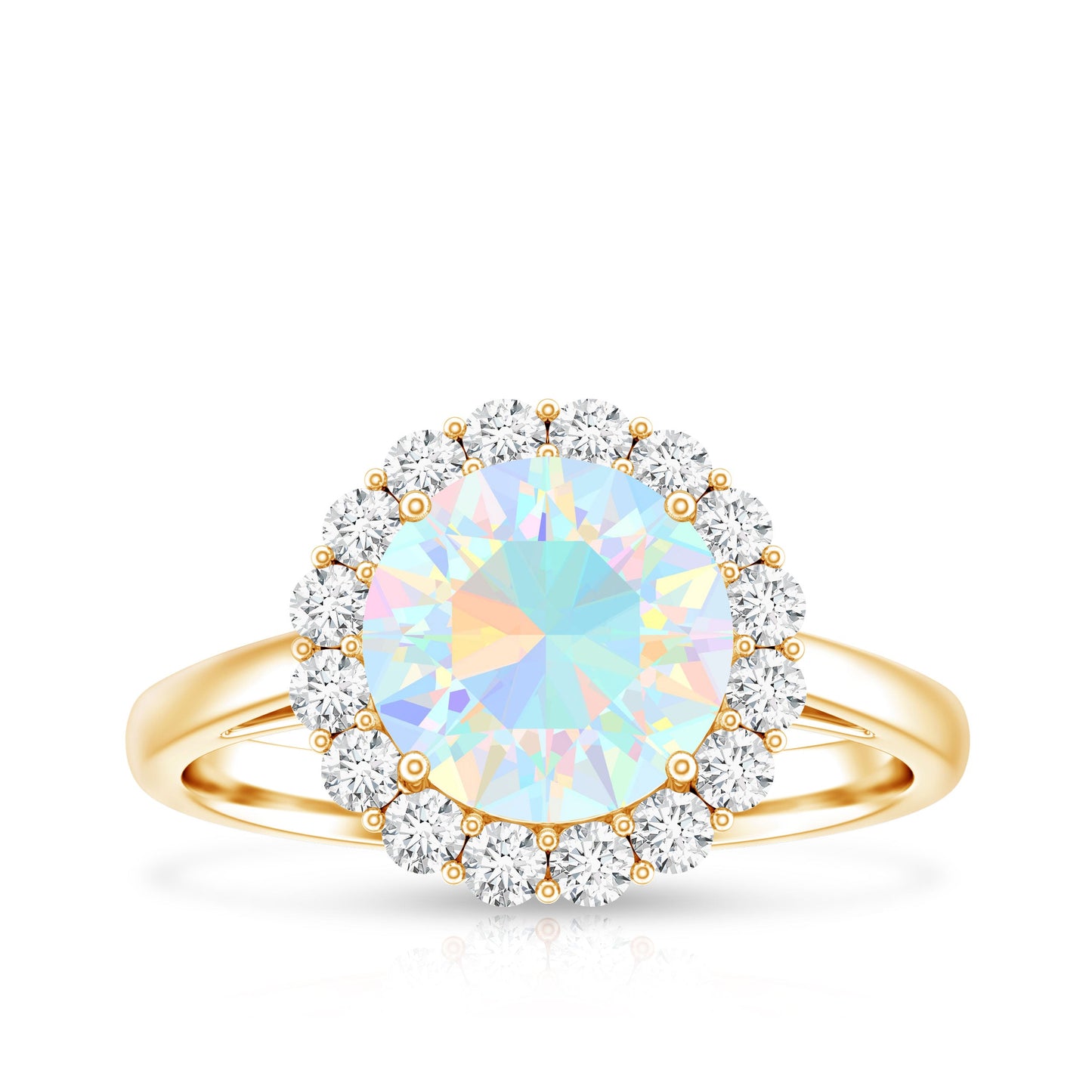 Certified Real 2 Carat Ethiopian Rainbow Opal Engagement Ring with Diamond Halo
