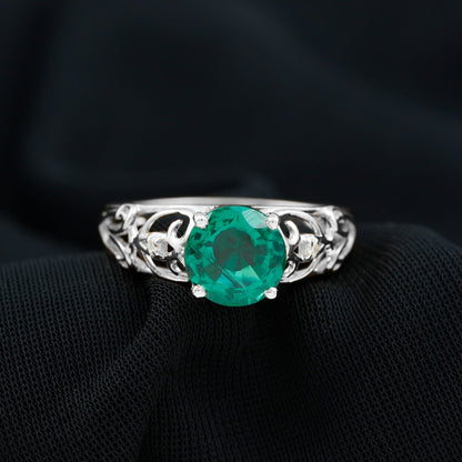 Certified 2 Carat Lab Grown Emerald Antique Engagement Ring