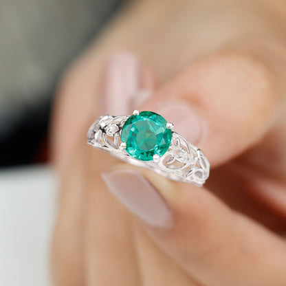 Certified 2 Carat Lab Grown Emerald Antique Engagement Ring