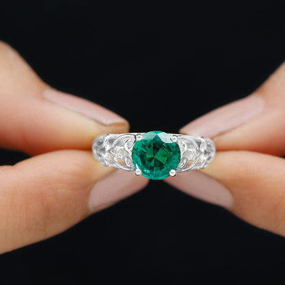 Certified 2 Carat Lab Grown Emerald Antique Engagement Ring