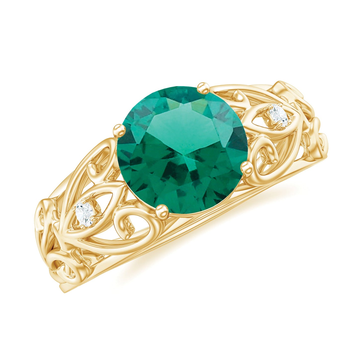 Certified 2 Carat Lab Grown Emerald Antique Engagement Ring