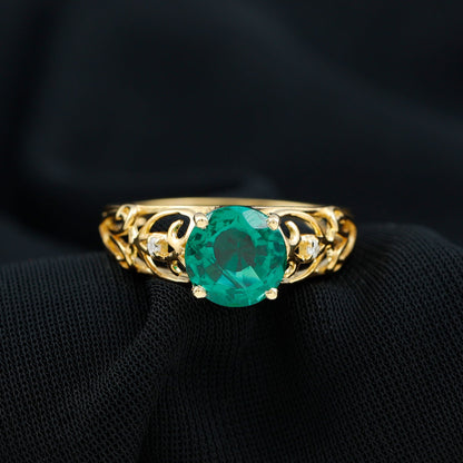 Certified 2 Carat Lab Grown Emerald Antique Engagement Ring