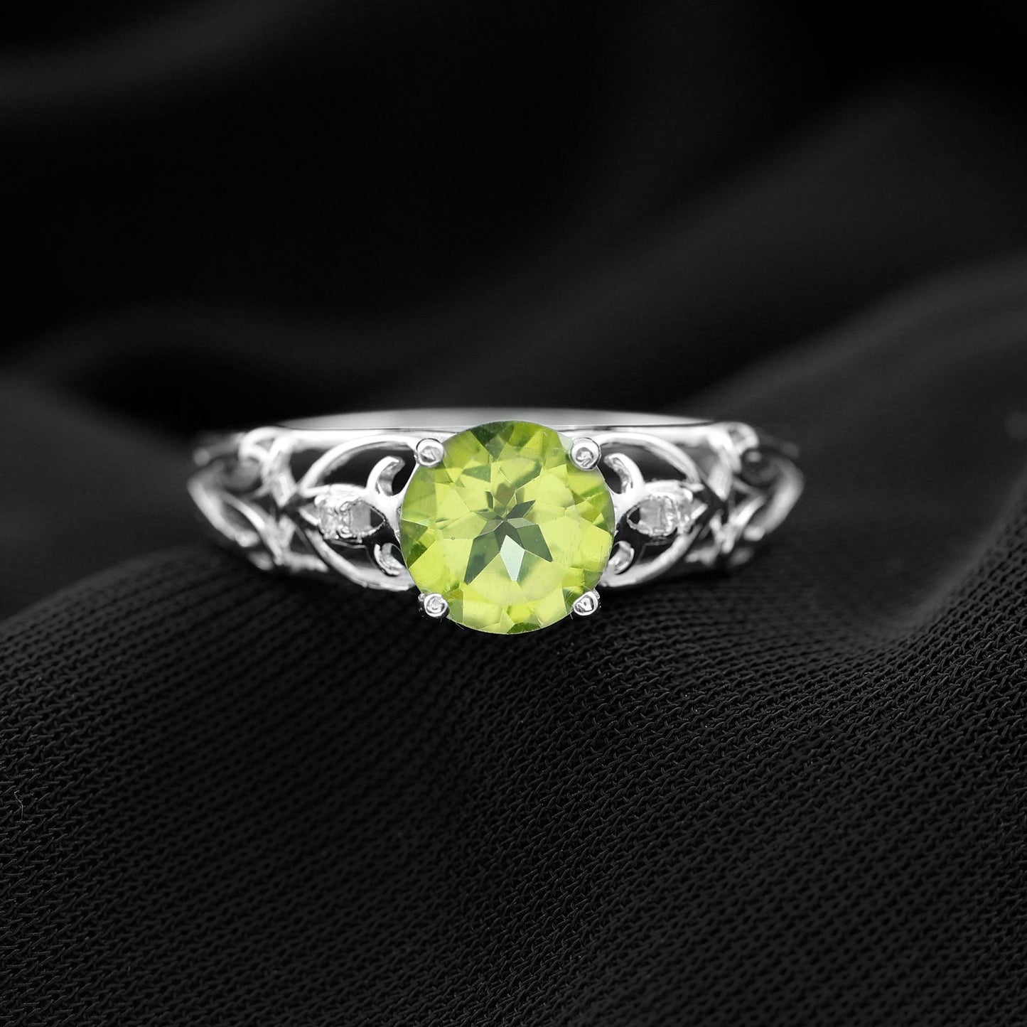 Antique Inspired 2 Carat Peridot Engagement Ring with Diamond