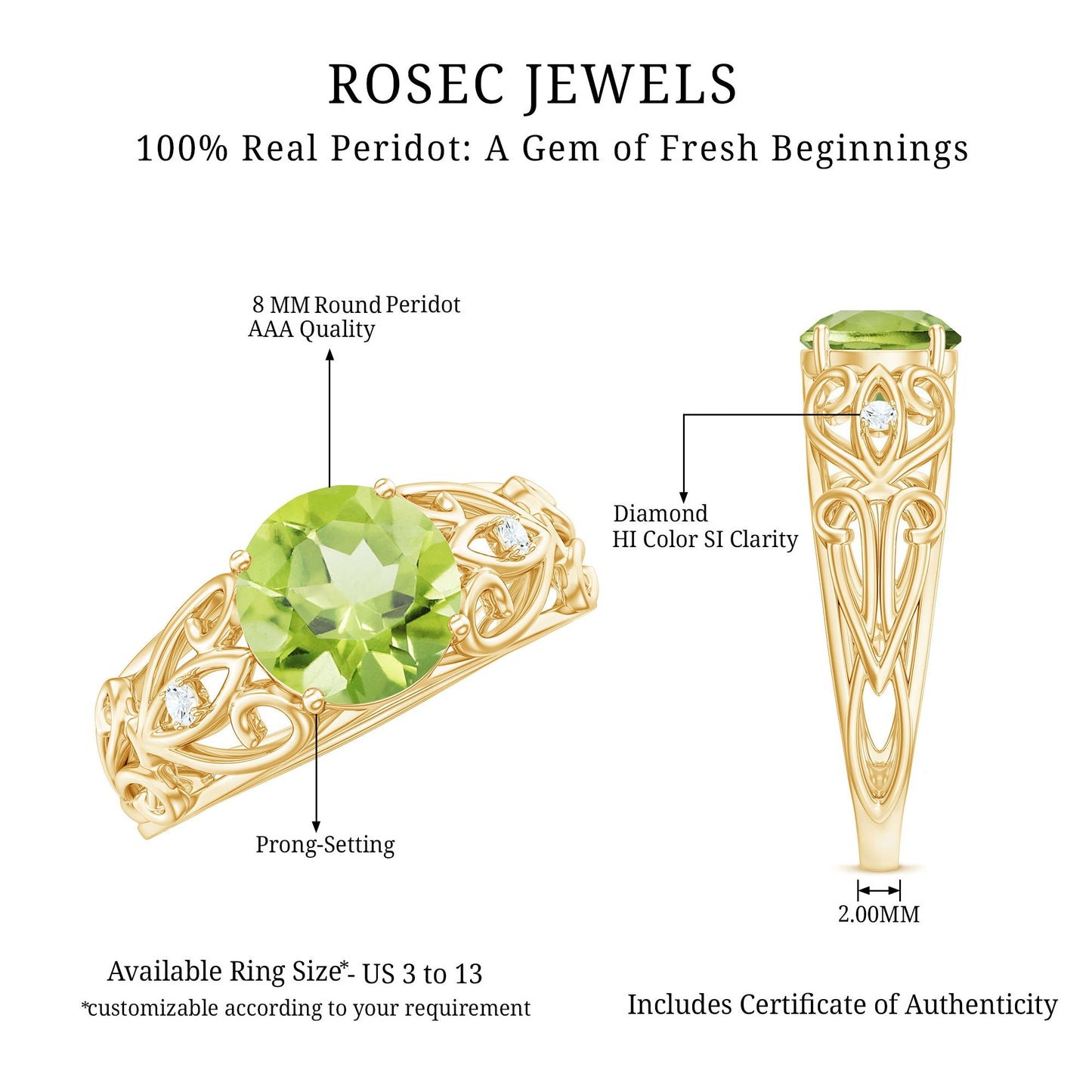 Antique Inspired 2 Carat Peridot Engagement Ring with Diamond