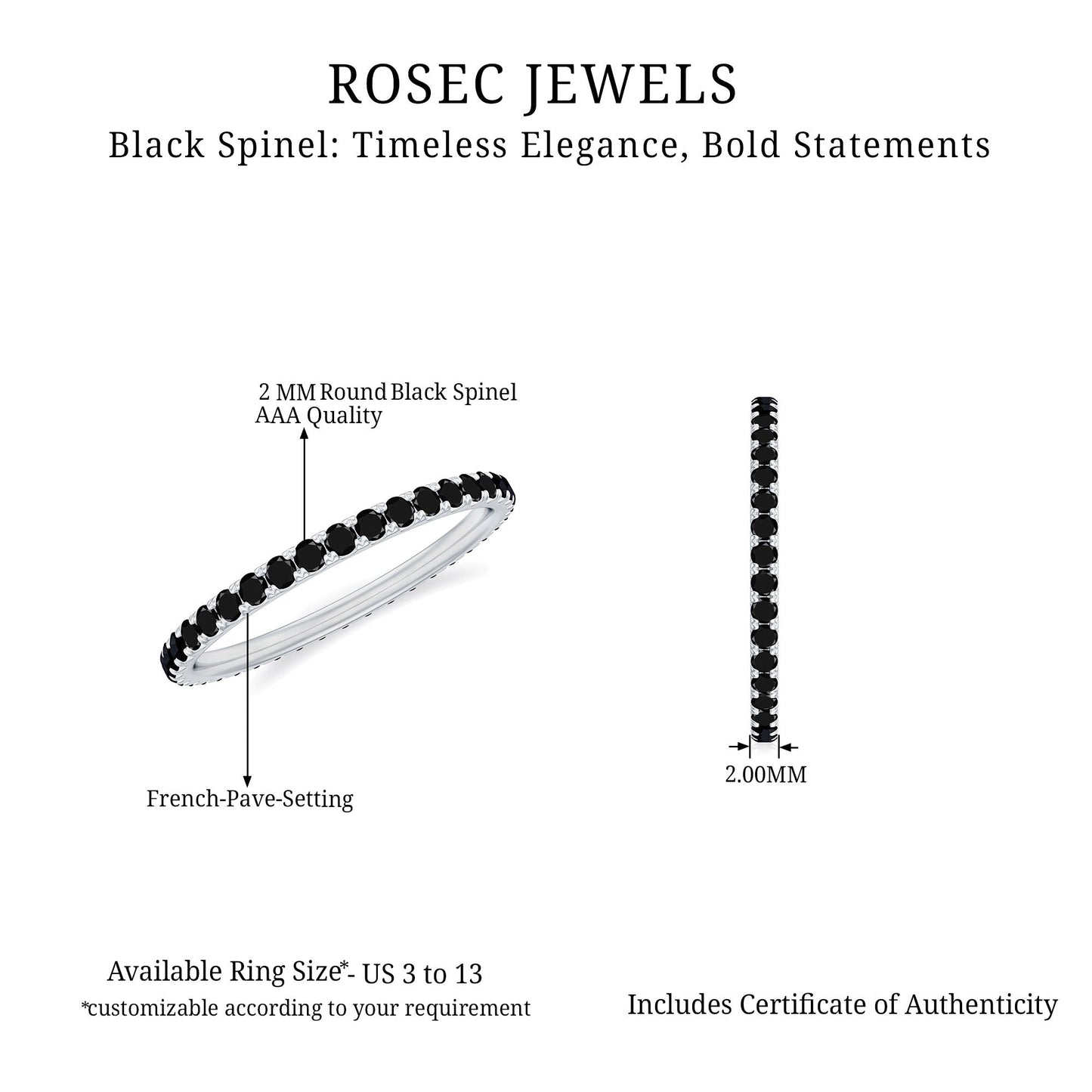 Certified Real Black Spinel Eternity Stackable Ring