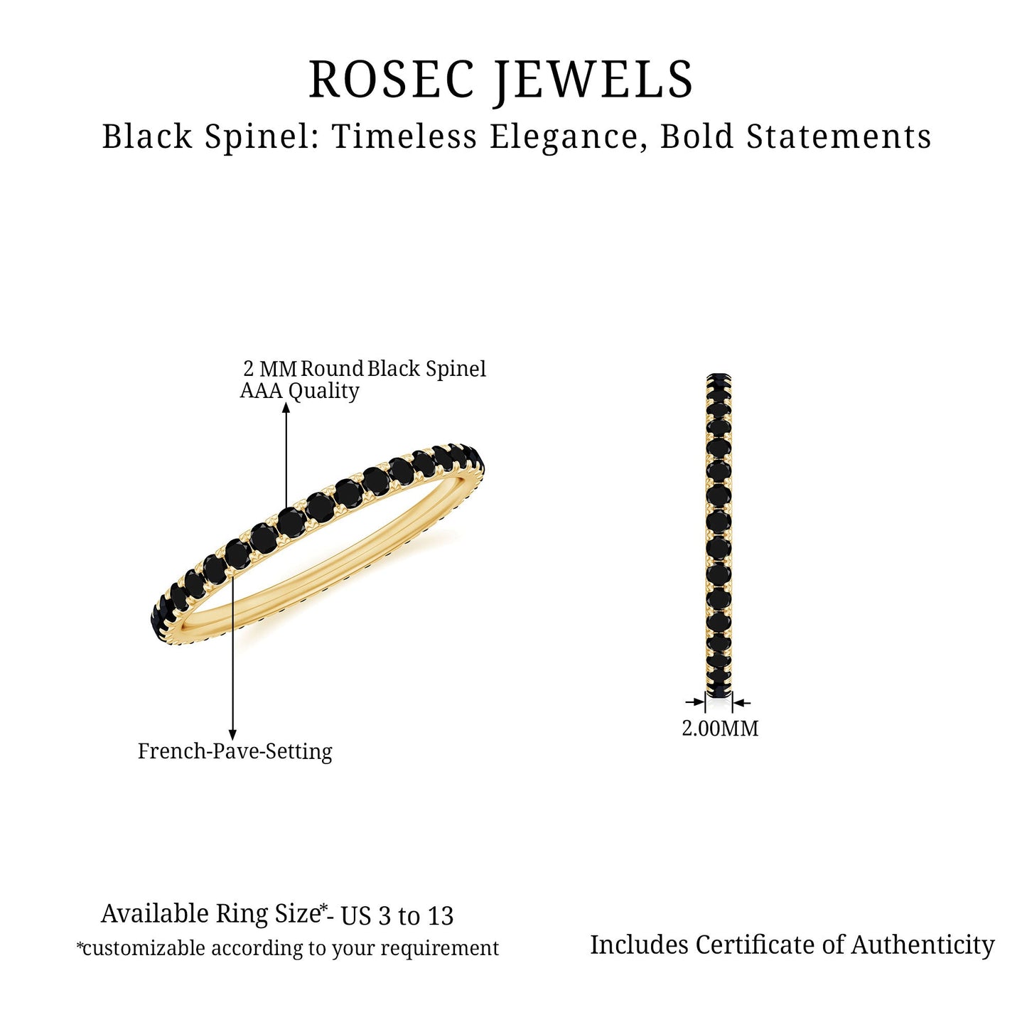Certified Real Black Spinel Eternity Stackable Ring