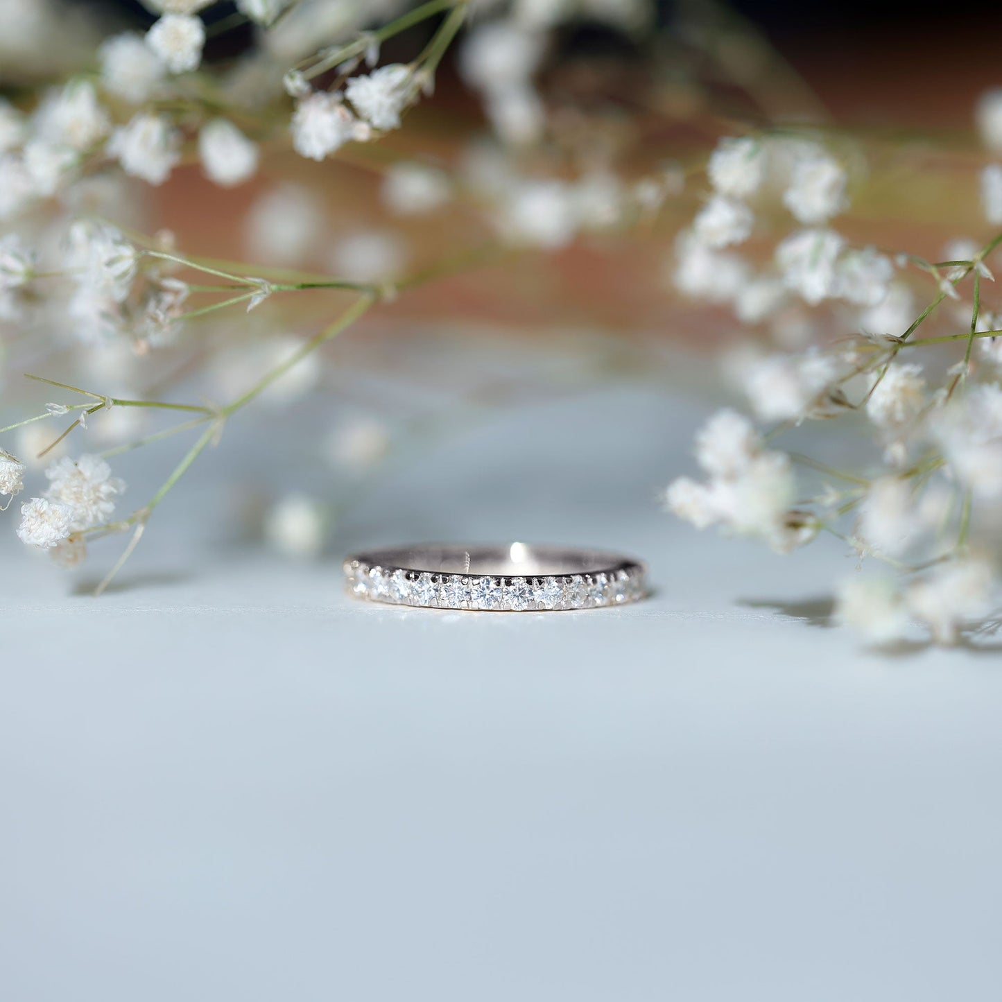 Certified Pave Moissanite Stackable Eternity Band in Silver