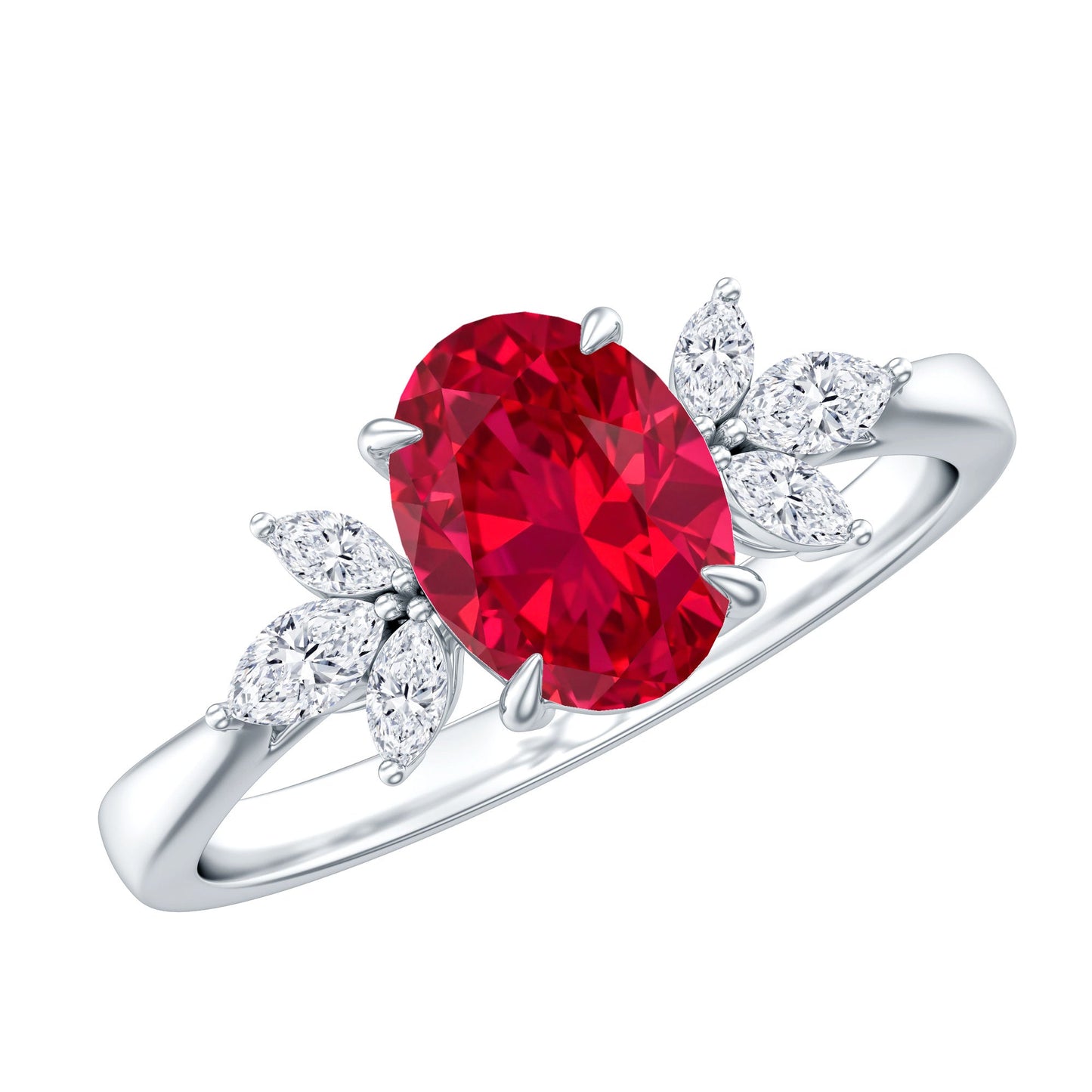 1.5 Carat Lab Created Ruby Oval Engagement Ring with Diamonds