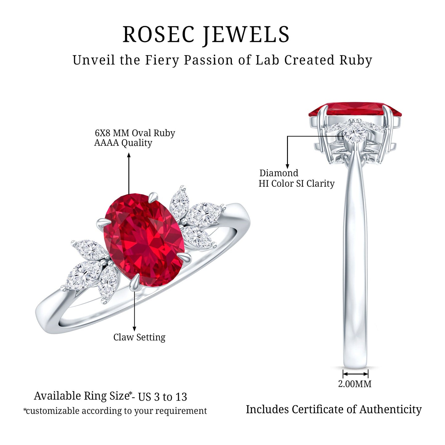 1.5 Carat Lab Created Ruby Oval Engagement Ring with Diamonds