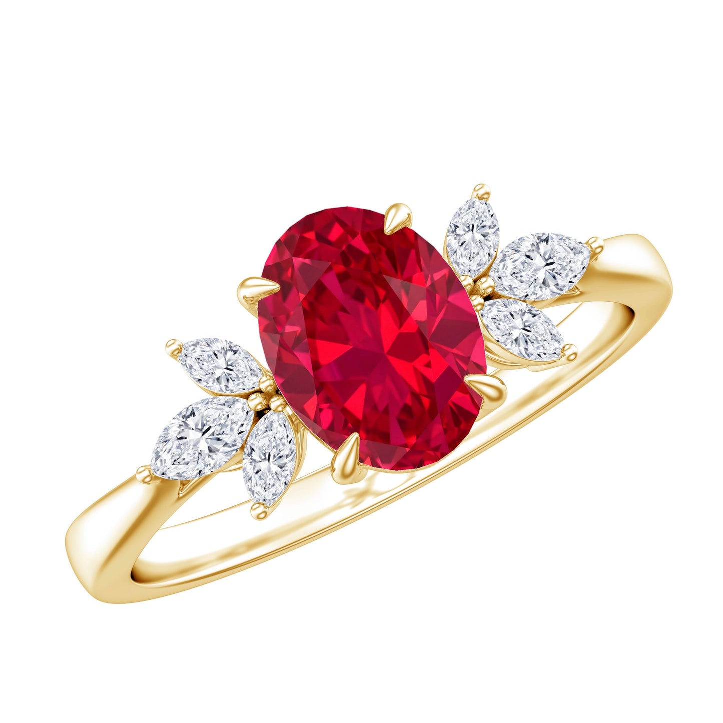 1.5 Carat Lab Created Ruby Oval Engagement Ring with Diamonds