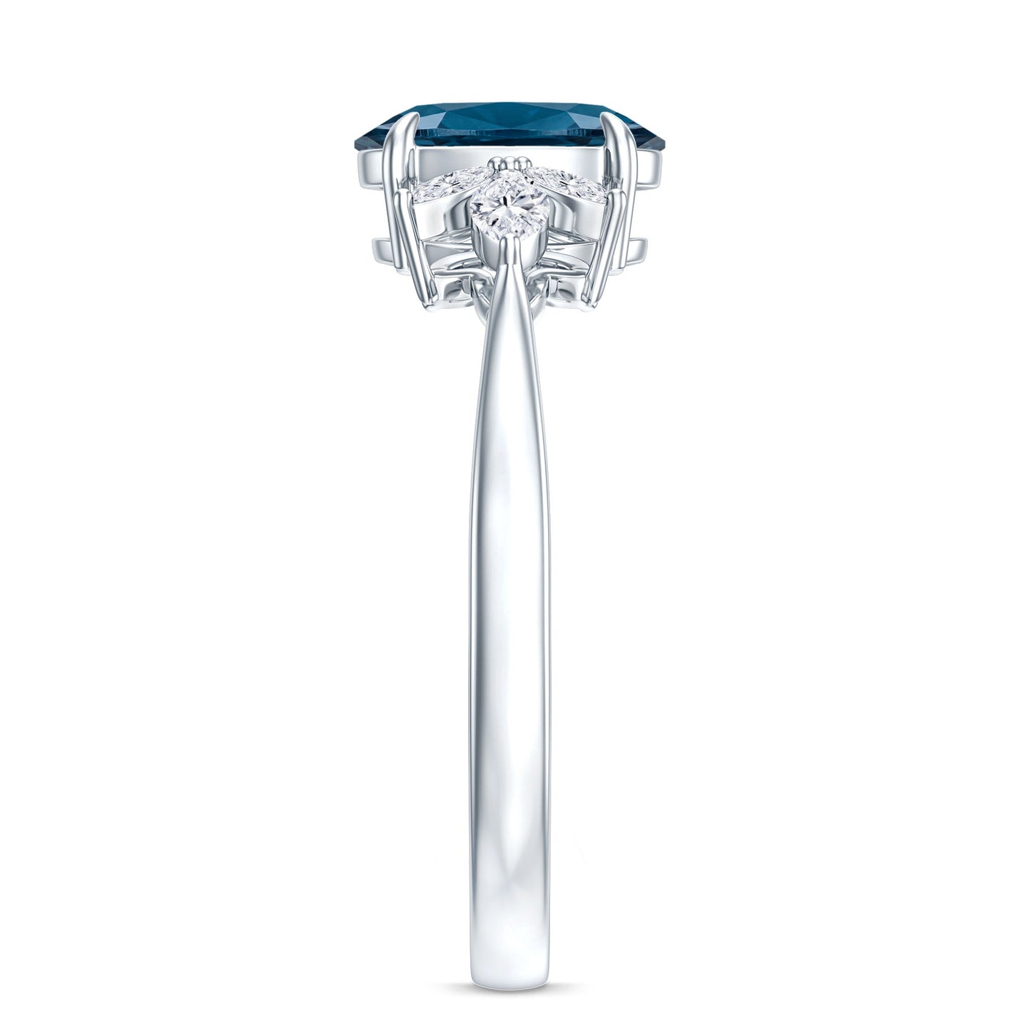 Oval Cut London Blue Topaz Engagement Ring with Diamond Trio
