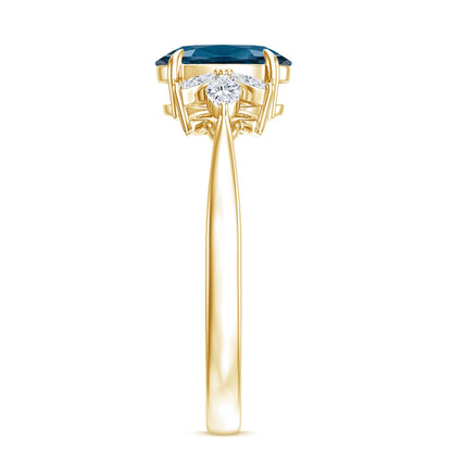 Oval Cut London Blue Topaz Engagement Ring with Diamond Trio