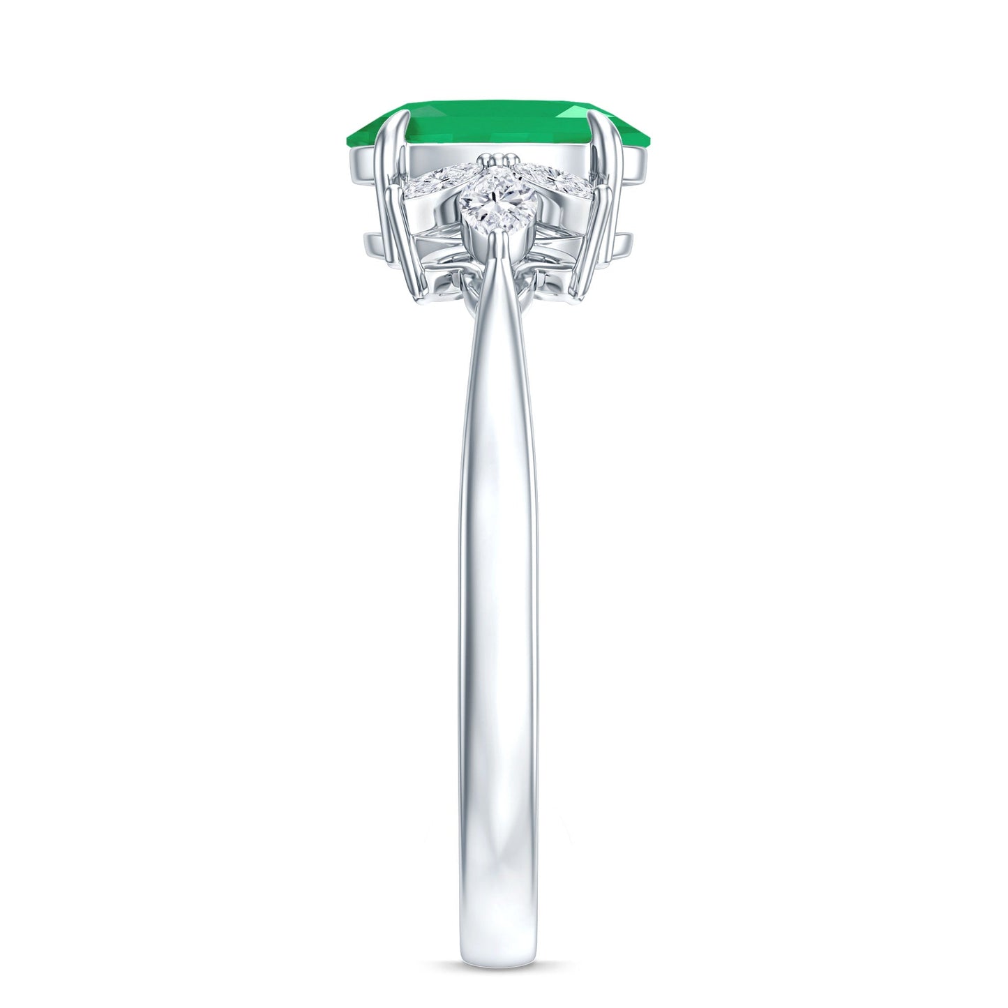 Natural 1.2 Carat Oval Emerald Engagement Ring with Diamond Trio
