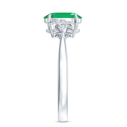 Natural 1.2 Carat Oval Emerald Engagement Ring with Diamond Trio