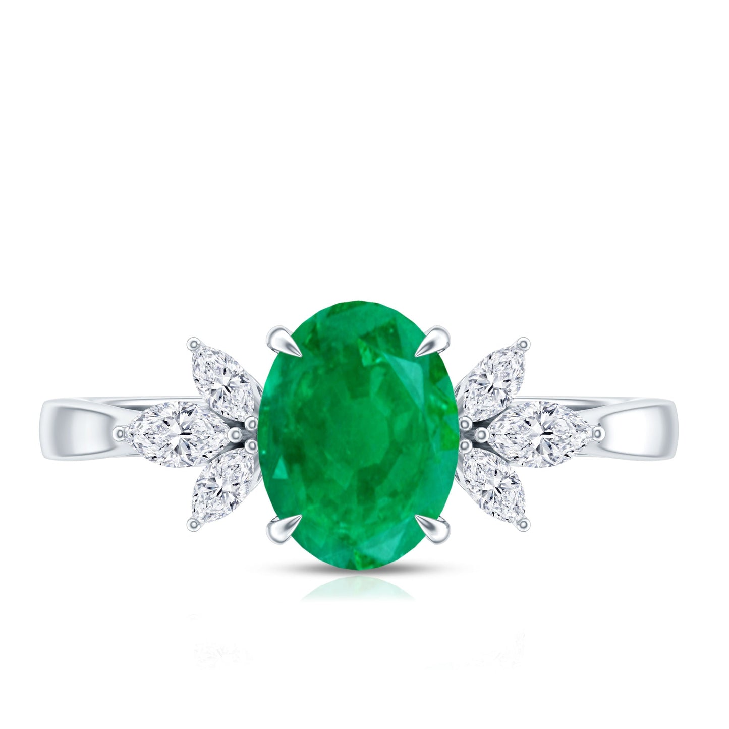 Natural 1.2 Carat Oval Emerald Engagement Ring with Diamond Trio
