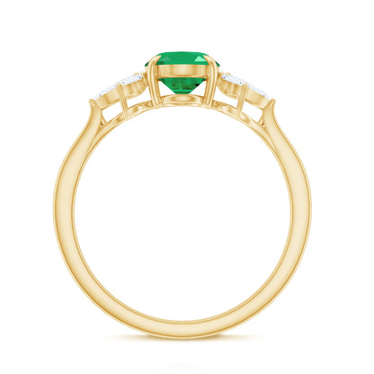 Natural 1.2 Carat Oval Emerald Engagement Ring with Diamond Trio