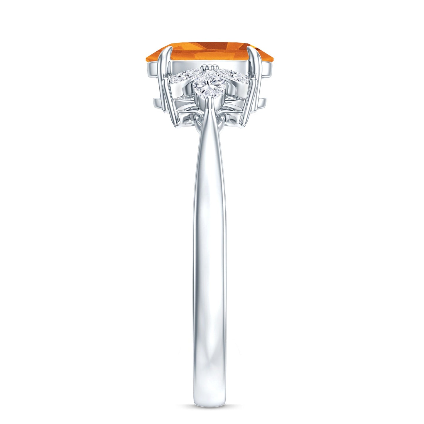 Certified Real 1 Carat Citrine Oval Engagement Ring with Diamond Trio