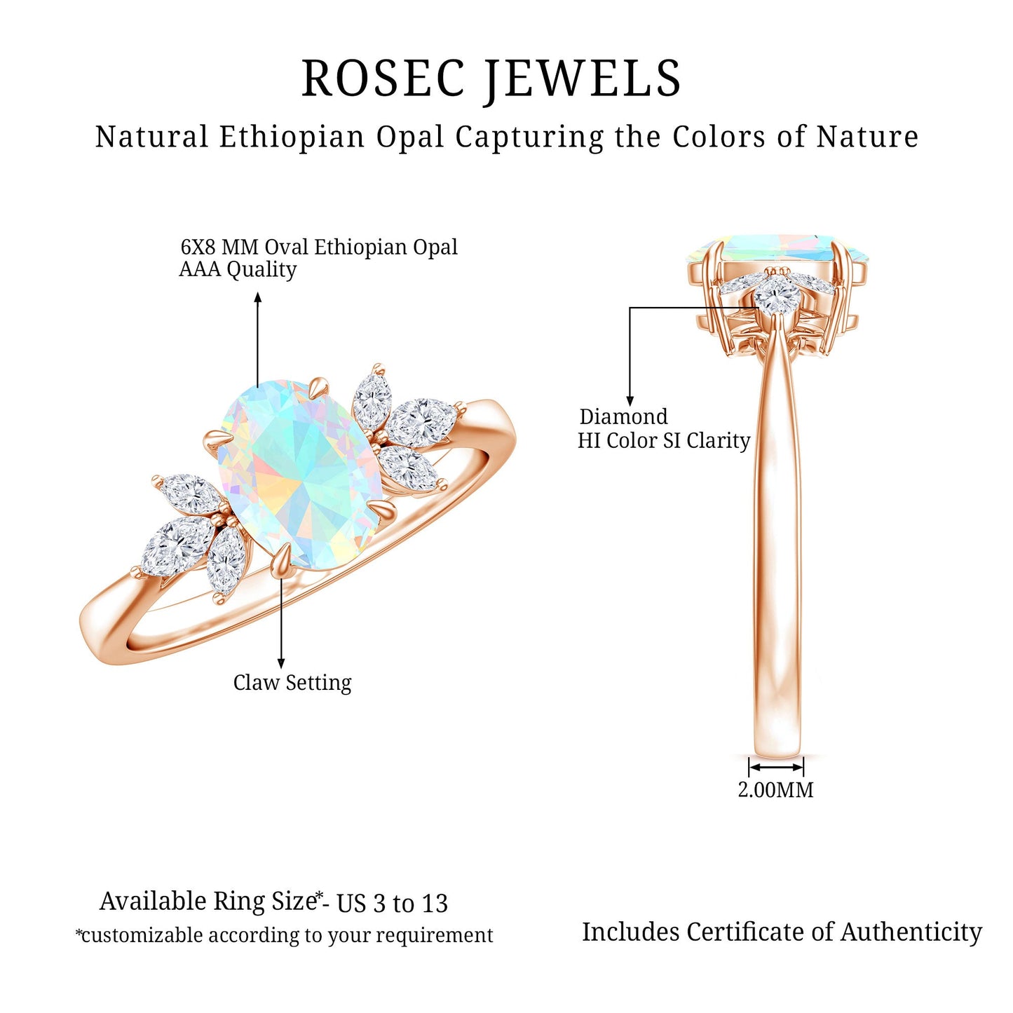 1.2 Carat Natural Rainbow Opal Oval Engagement Ring with Diamond