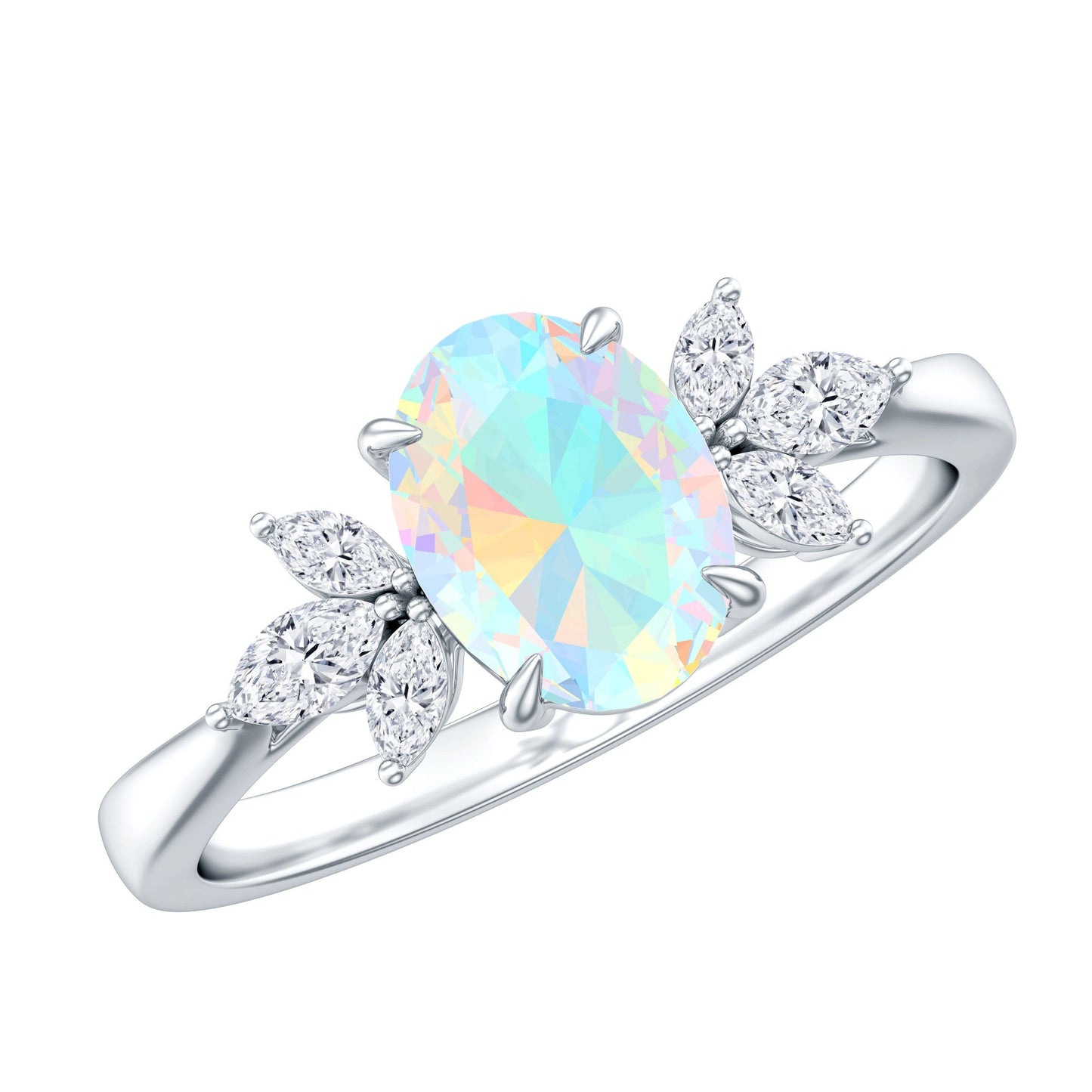 1.2 Carat Natural Rainbow Opal Oval Engagement Ring with Diamond