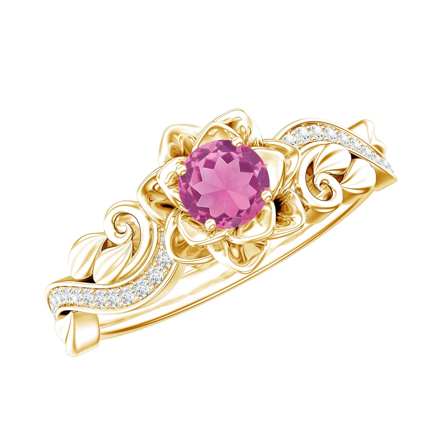 Nature Inspired Pink Tourmaline and Diamond Engagement Ring
