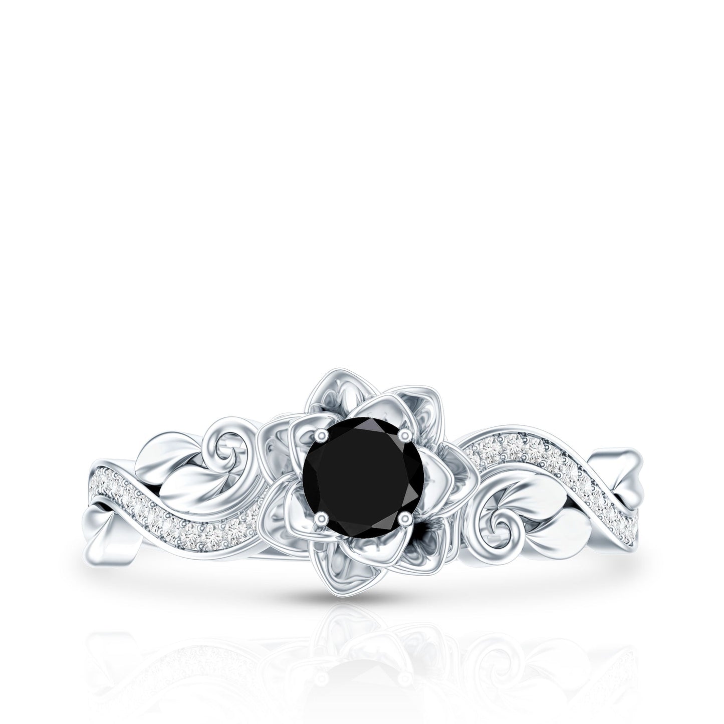 Certified 0.8 Carat Lab Grown Black and White Diamond Flower Engagement Ring
