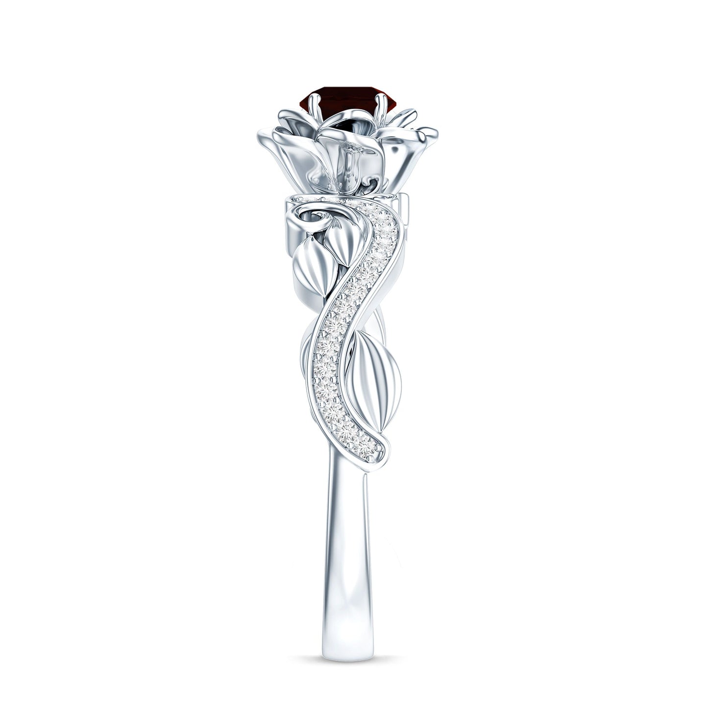 Certified Natural Garnet Rose Flower Engagement Ring with Diamond