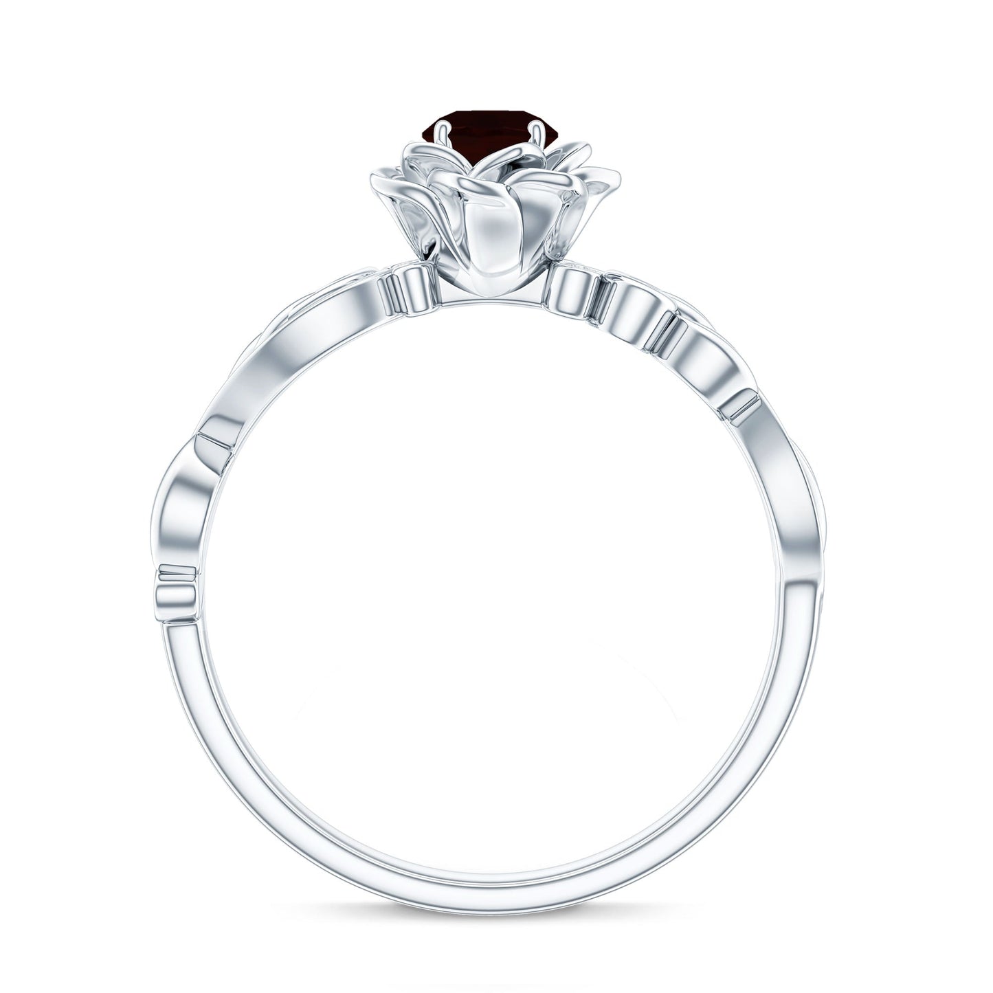 Certified Natural Garnet Rose Flower Engagement Ring with Diamond