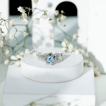 Natural Aquamarine Flower Inspired Engagement Ring With Diamond