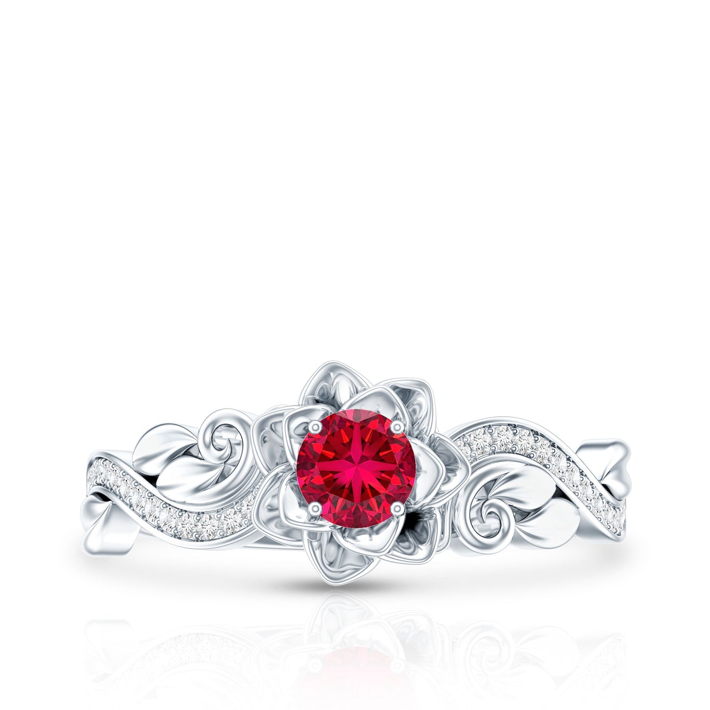 Nature Inspired Engagement Ring with Lab Ruby and Diamonds