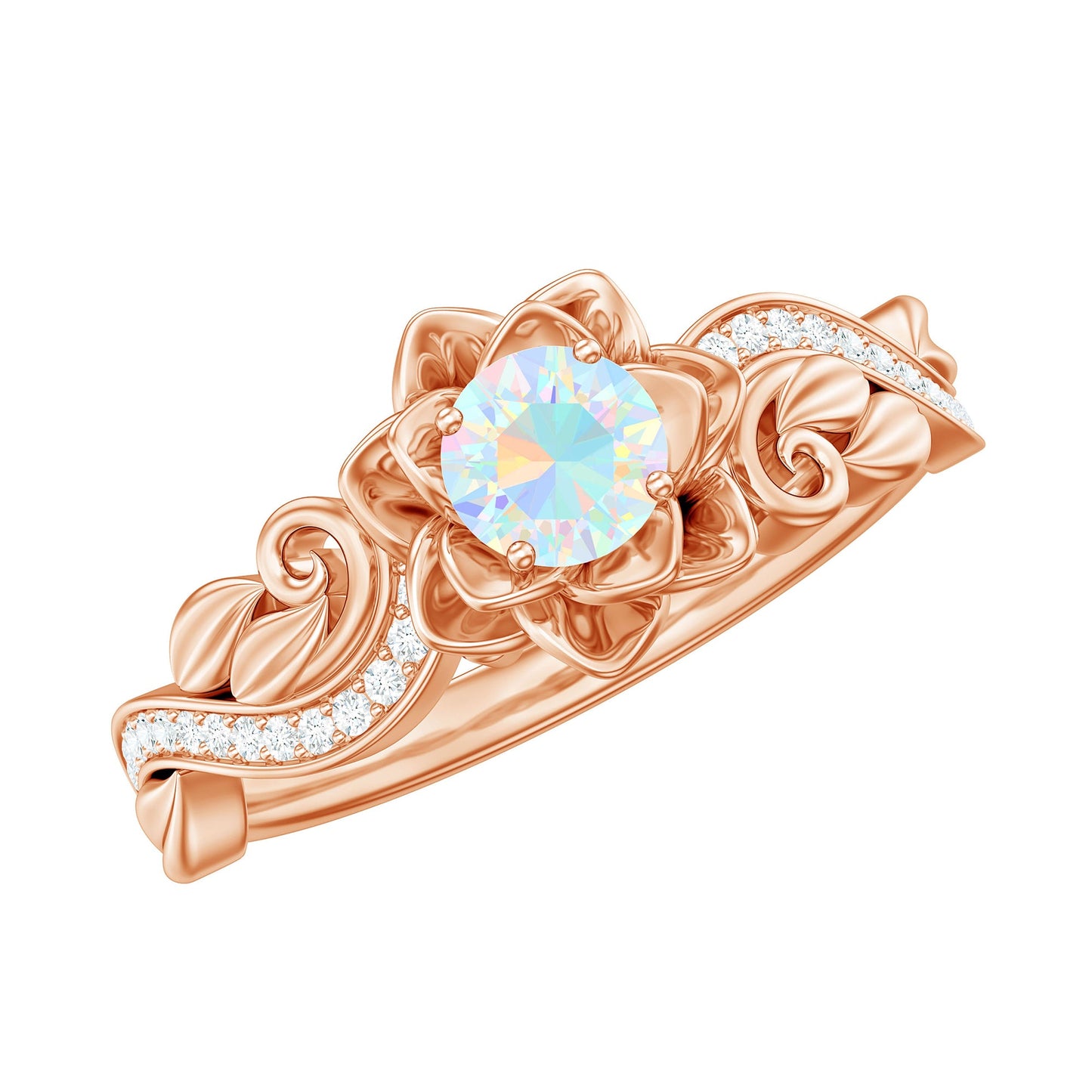 Genuine Ethiopian Opal Flower Engagement Ring With Real Diamond