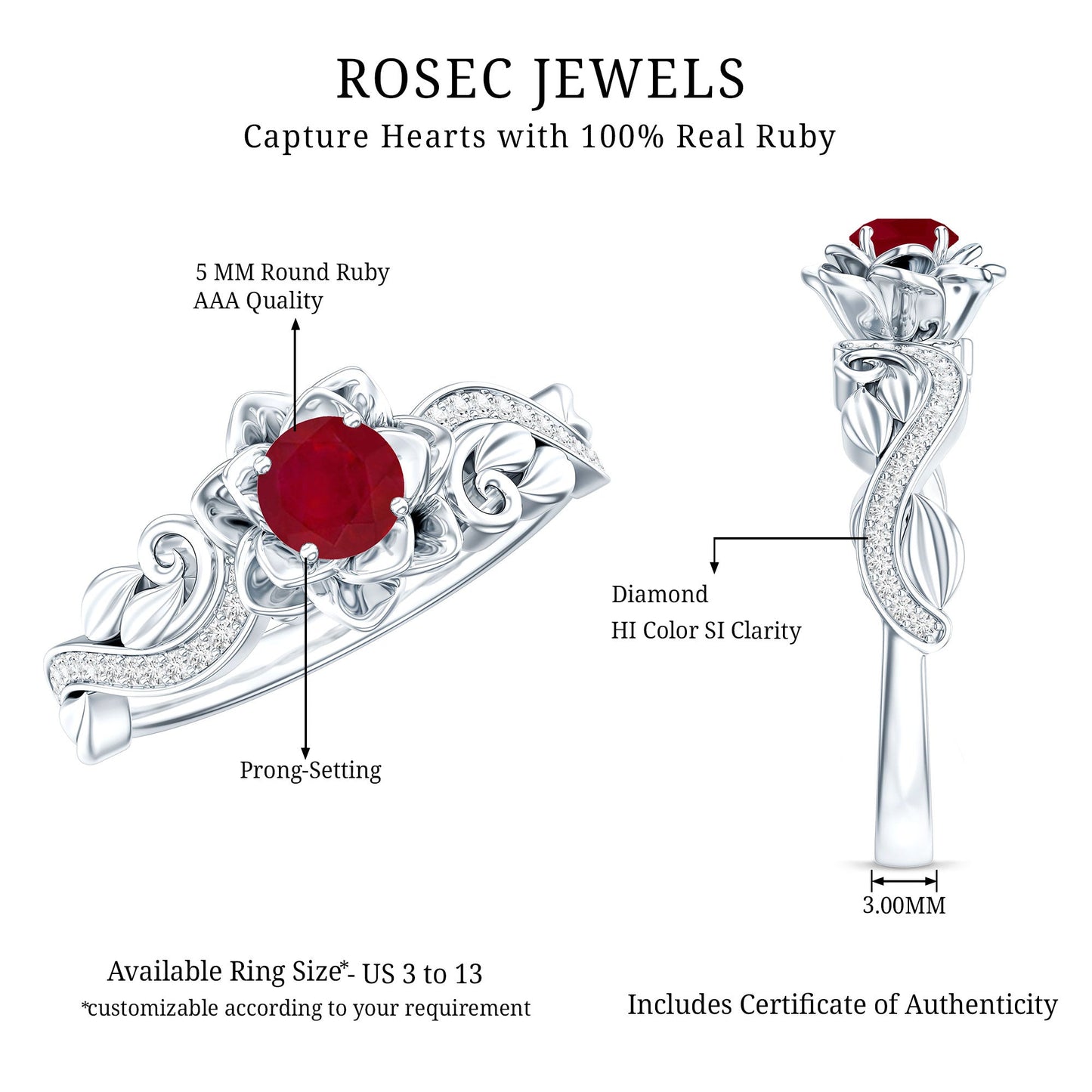 Nature Inspired 0.6 Carat Ruby Diamond Engagement Ring for Women