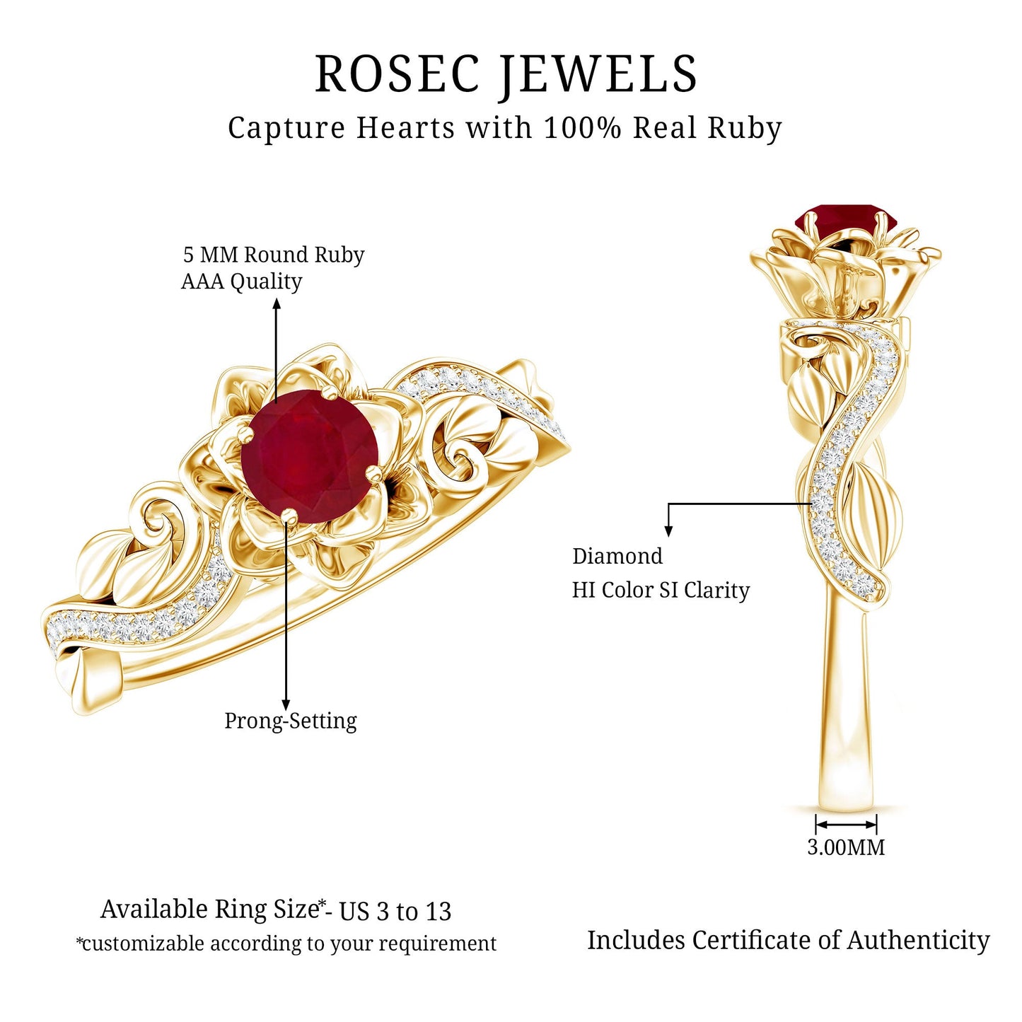 Nature Inspired 0.6 Carat Ruby Diamond Engagement Ring for Women