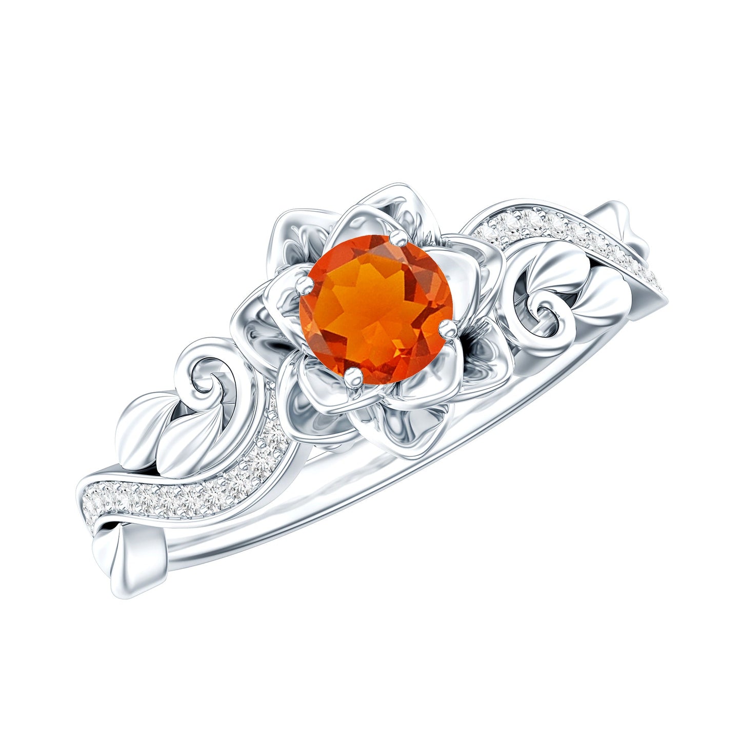 Nature Inspired Fire Opal and Diamond Engagement Ring with Certificate